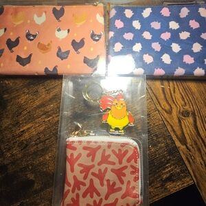Charming Chicken Print Kids Pouch Set - Pink and Blue